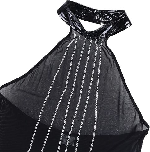 YiZYiF Women's PVC Leather Wet Look Lingerie Backless Bodycon Mini Nightclub Dress in Saudi Arabia