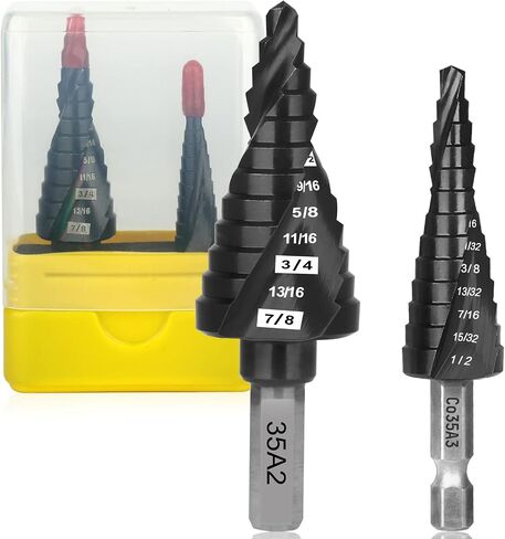 M35 Step Drill Bit Set,1/8" to 7/8" 25-Steps, Cobalt Bits, Heavy Duty for Stainless Steel, Hard Steel, Aluminum, Wood,2pcs.Co35A2_Co35A3 in Saudi Arabia