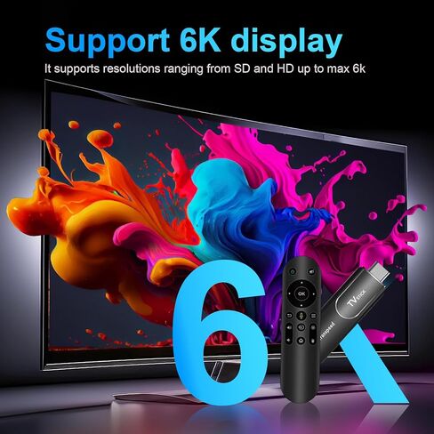 Android TV Stick 13.0 مع إصدار Android TV، ذاكرة الوصول العشوائي 2 جيجابايت، 16 جيجابايت ROM مع وحدة المعالجة المركزية H618، دعم 6K، 2.4G/5G WiFi، BT 4.1، جهاز التحكم عن بعد الصوتي in Kuwait