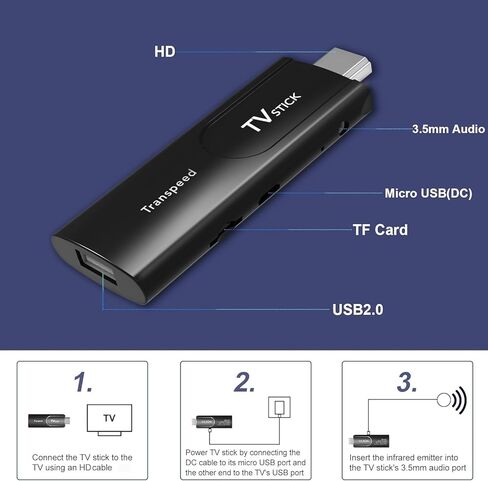 Android TV Stick 13.0 مع إصدار Android TV، ذاكرة الوصول العشوائي 2 جيجابايت، 16 جيجابايت ROM مع وحدة المعالجة المركزية H618، دعم 6K، 2.4G/5G WiFi، BT 4.1، جهاز التحكم عن بعد الصوتي in Kuwait