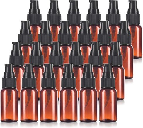 زجاجات JUVITUS Amber 1 أونصة مستديرة من بوسطن PET (خالية من BPA) مع مضخة معالجة سوداء (24 عبوة) in Saudi Arabia