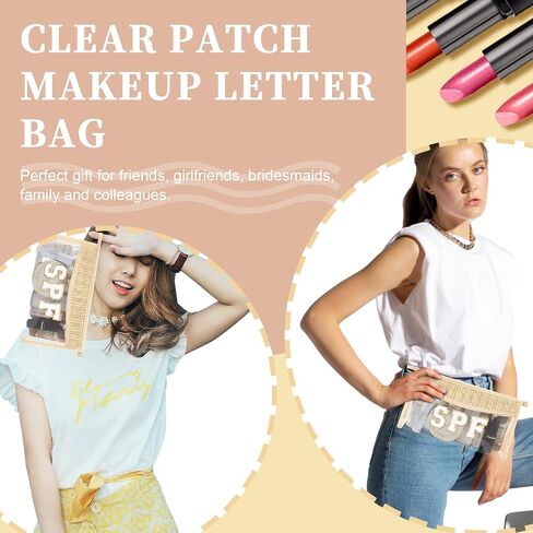 حقيبة Iqimott Boho Patch SPF حقيبة شفافة للمكياج، حقيبة مكياج بسحاب مقاوم للماء وحقيبة أدوات الزينة للنساء والفتيات، حقيبة مستحضرات تجميل شفافة برقعة شفافة للسفر (SPF، بيج) in Saudi Arabia
