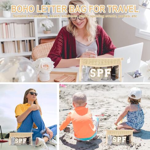 حقيبة Iqimott Boho Patch SPF حقيبة شفافة للمكياج، حقيبة مكياج بسحاب مقاوم للماء وحقيبة أدوات الزينة للنساء والفتيات، حقيبة مستحضرات تجميل شفافة برقعة شفافة للسفر (SPF، بيج) in Saudi Arabia
