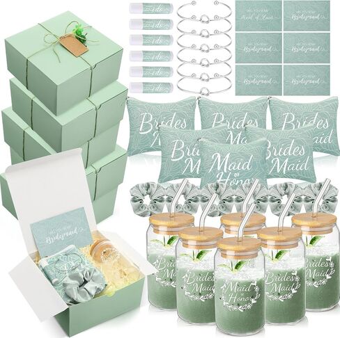 42 Pcs Bridesmaid Proposal Gifts Maid of Honor Gifts Include Gift Box Glass Cup Cosmetic Makeup Bags Invited Cards Lip Balm Hair Scrunchie Bracelets for Wedding Bridal Shower(Black) in Saudi Arabia