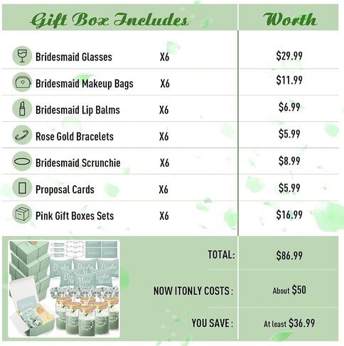 42 Pcs Bridesmaid Proposal Gifts Maid of Honor Gifts Include Gift Box Glass Cup Cosmetic Makeup Bags Invited Cards Lip Balm Hair Scrunchie Bracelets for Wedding Bridal Shower(Black) in Saudi Arabia