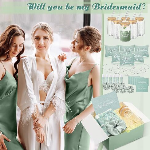 42 Pcs Bridesmaid Proposal Gifts Maid of Honor Gifts Include Gift Box Glass Cup Cosmetic Makeup Bags Invited Cards Lip Balm Hair Scrunchie Bracelets for Wedding Bridal Shower(Black) in Saudi Arabia