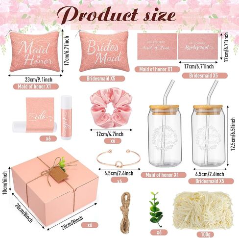 42 Pcs Bridesmaid Proposal Gifts Maid of Honor Gifts Include Gift Box Glass Cup Cosmetic Makeup Bags Invited Cards Lip Balm Hair Scrunchie Bracelets for Wedding Bridal Shower(Black) in Saudi Arabia