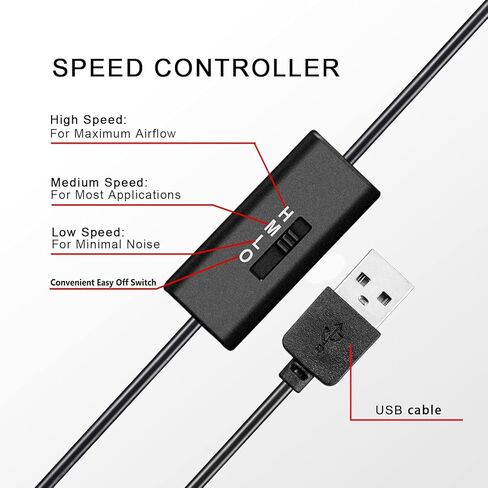 M12 USB Fan 120mm USB Powered Fan,5V Computer Fan USB with L/M/H 3-Degree Speed Controller,Case Fan for Router Amplifier Receiver Electronics Game Console HD DVR Cabinet Cooling in Saudi Arabia