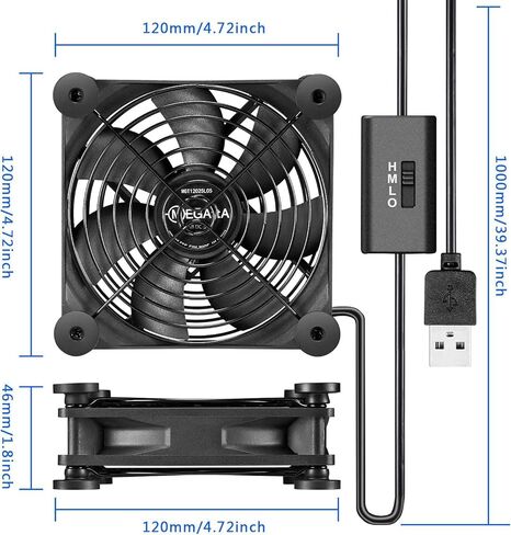 M12 USB Fan 120mm USB Powered Fan,5V Computer Fan USB with L/M/H 3-Degree Speed Controller,Case Fan for Router Amplifier Receiver Electronics Game Console HD DVR Cabinet Cooling in Saudi Arabia