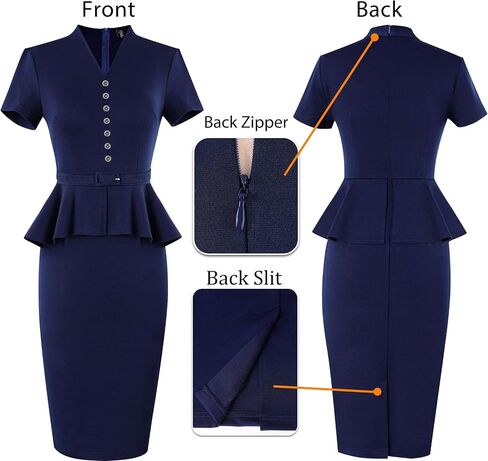 VFSHOW Womens V Neck Belted Button Office Business Back Split Work Church Slim Fit Knee Length Bodycon Pencil Dress in Saudi Arabia