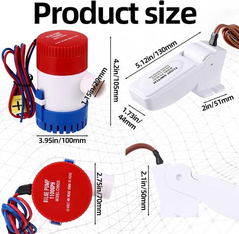 Landhoow Boat Bilge Water Pump, 12 V Submersible Electric Marine Bilge Pump and Automatic Boat Bilge Pump Float Switch 12 V 24 V 32 V with Hose, Clamps, Thru Hull Connectors for Boats (500 GPH) in Kuwait
