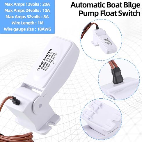 Landhoow Boat Bilge Water Pump, 12 V Submersible Electric Marine Bilge Pump and Automatic Boat Bilge Pump Float Switch 12 V 24 V 32 V with Hose, Clamps, Thru Hull Connectors for Boats (500 GPH) in Kuwait