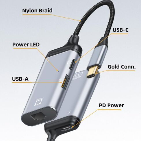 محول شبكة LAN USB3.1 Type-C USB-C إلى 1000 ميجابت في الثانية جيجابت إيثرنت من Chenyang مع منفذ طاقة PD أنثى من النوع C للهاتف اللوحي والكمبيوتر المحمول in Kuwait