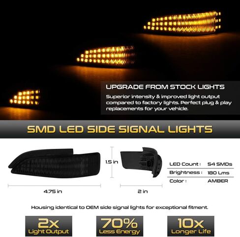 [Sequential Turn Signal] VIPMOTOZ Smoke Lens Full LED Amber Side Marker Light Lamp Assembly Replacement Pair For Toyota Corolla Avalon Prius C Scion iM Mirror in Saudi Arabia