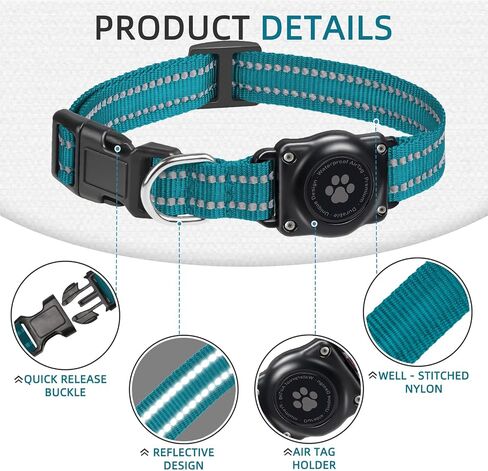 Airtag Dog Collar, 100% Waterproof Integrated Apple Air Tag Dog Collars, Reflective GPS Dog Collar with Hard PC AirTag Holder Case for Small Medium Large Dog in Saudi Arabia