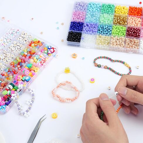 QUEFE 4100pcs 5mm الزجاج البذور الخرز الحرفية عدة والخرز الرسالة الملونة لأساور الصداقة صنع المجوهرات القلائد وسلاسل المفاتيح، الزجاج المهر البذور إلكتروني الأبجدية الفن والحرف اليدوية in Kuwait