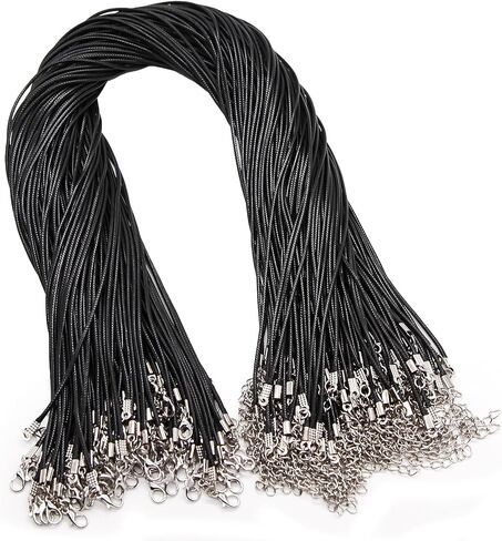 LET'S MAKING سلك قلادة مشمع لصنع المجوهرات، سلاسل جلدية للقلادة مع مشبك للقلادات لوازم الخرز (طول 20 بوصة/100 قطعة/أسود) in Kuwait