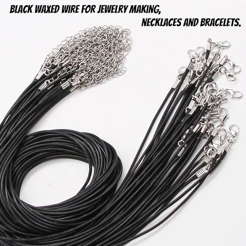 LET'S MAKING سلك قلادة مشمع لصنع المجوهرات، سلاسل جلدية للقلادة مع مشبك للقلادات لوازم الخرز (طول 20 بوصة/100 قطعة/أسود) in Kuwait