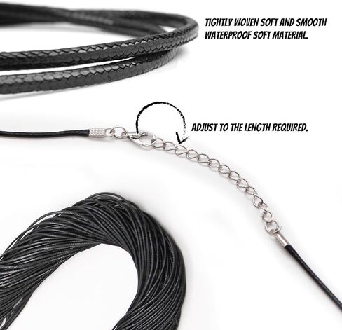 LET'S MAKING سلك قلادة مشمع لصنع المجوهرات، سلاسل جلدية للقلادة مع مشبك للقلادات لوازم الخرز (طول 20 بوصة/100 قطعة/أسود) in Kuwait