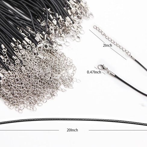 LET'S MAKING سلك قلادة مشمع لصنع المجوهرات، سلاسل جلدية للقلادة مع مشبك للقلادات لوازم الخرز (طول 20 بوصة/100 قطعة/أسود) in Kuwait