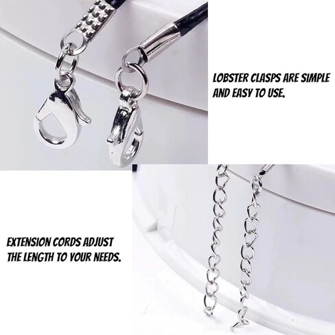 LET'S MAKING سلك قلادة مشمع لصنع المجوهرات، سلاسل جلدية للقلادة مع مشبك للقلادات لوازم الخرز (طول 20 بوصة/100 قطعة/أسود) in Kuwait