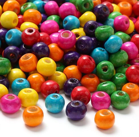 1000Pcs Colourful Wooden Beads Round Paint Wooden Beads Spacer Beads with 8mm Large Hole Multiple Color Beads Craft Beads for DIY Jewelry Making in Saudi Arabia