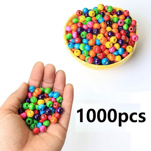 1000Pcs Colourful Wooden Beads Round Paint Wooden Beads Spacer Beads with 8mm Large Hole Multiple Color Beads Craft Beads for DIY Jewelry Making in Saudi Arabia