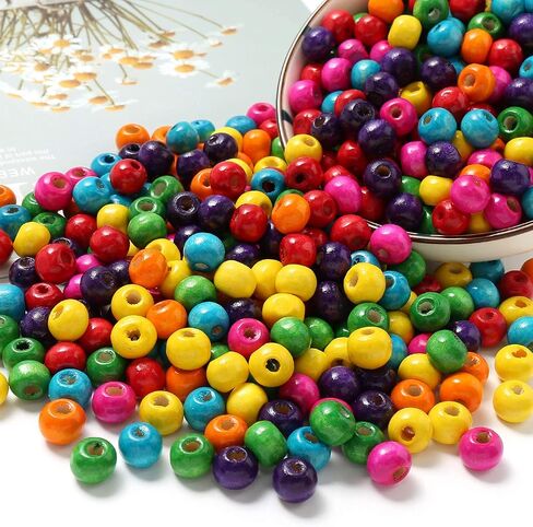 1000Pcs Colourful Wooden Beads Round Paint Wooden Beads Spacer Beads with 8mm Large Hole Multiple Color Beads Craft Beads for DIY Jewelry Making in Saudi Arabia