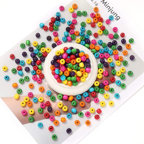 1000Pcs Colourful Wooden Beads Round Paint Wooden Beads Spacer Beads with 8mm Large Hole Multiple Color Beads Craft Beads for DIY Jewelry Making in Saudi Arabia