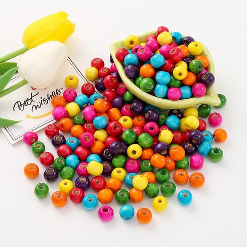 1000Pcs Colourful Wooden Beads Round Paint Wooden Beads Spacer Beads with 8mm Large Hole Multiple Color Beads Craft Beads for DIY Jewelry Making in Saudi Arabia