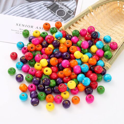 1000Pcs Colourful Wooden Beads Round Paint Wooden Beads Spacer Beads with 8mm Large Hole Multiple Color Beads Craft Beads for DIY Jewelry Making in Saudi Arabia