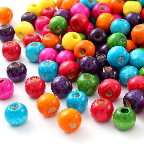 1000Pcs Colourful Wooden Beads Round Paint Wooden Beads Spacer Beads with 8mm Large Hole Multiple Color Beads Craft Beads for DIY Jewelry Making in Saudi Arabia