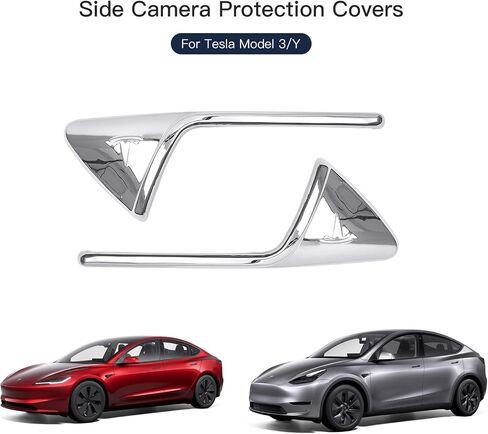 Qingchijun 2 Pcs Side Camera Covers for Tesla Model 3 2017-2024 Turn Signal Protector Cover Compatible with Tesla Model Y 2019-2023 Side Camera Protection Cover (Chrome) in Saudi Arabia