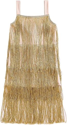 KMBANGI Toddle Kids Girl Sparkly Tassels Dress Sleeveless Sequin Fringe Dress Little Girls Dance Party Latin Dance Dress in Saudi Arabia
