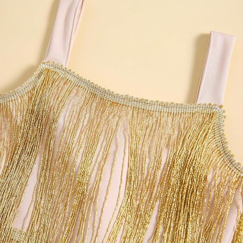 KMBANGI Toddle Kids Girl Sparkly Tassels Dress Sleeveless Sequin Fringe Dress Little Girls Dance Party Latin Dance Dress in Saudi Arabia