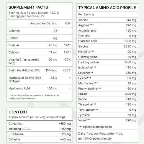 Matcha Collagen w Biotin, Hyaluronic Acid & Vitamin C - Hair, Skin, Nails & Joint Support - Naturally Sourced Type I & III Hydrolyzed Collagen Powder, Unsweetened - 22 Servings, 7.9oz in Saudi Arabia