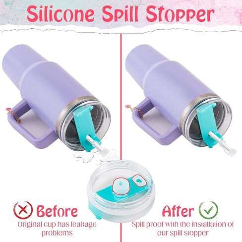 مجموعة إكسسوارات كأس ستانلي 67 قطعة من BOpusail لكأس ستانلي 40 و30 أونصة، بما في ذلك غطاء غطاء قش ديزي وغطاء مقاوم للانسكاب وسدادة من السيليكون وحامل أعواد الشفاه الوردي وسلسلة مفاتيح Pompom وملصقات Preppy Charm in Kuwait