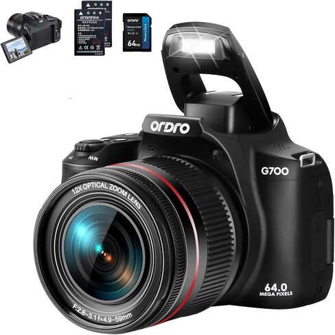 كاميرا فيديو رقمية بدقة 4K للتركيز التلقائي للتصوير الفوتوغرافي، وكاميرا ORDRO 4K بدقة 64 ميجابكسل مع تكبير بصري 12X، وشاشة قابلة للطي 270 درجة 3.0 بوصة، وكاميرا فيديو يوتيوب مدمجة مع فلاش، وبطاقة SD 64 جيجا، وبطاريتين in Kuwait