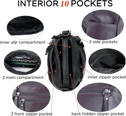 ELDA 10 جيوب محافظ كروس للنساء حقيبة كتف جلدية ناعمة من البولي يوريثان جيوب متوسطة الوزن حقيبة حقيبة للسيدات خفيفة الوزن in Kuwait