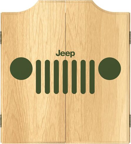 Trademark Global Dart Board Cabinet Set - Jeep Grille 1 Dart Board with 6 Steel Tip Darts, Scoreboard, Hanging Wood Cupboard in Saudi Arabia