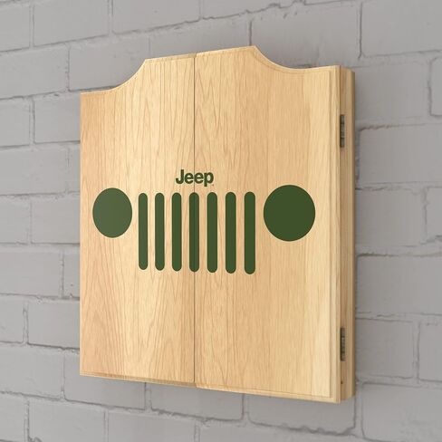 Trademark Global Dart Board Cabinet Set - Jeep Grille 1 Dart Board with 6 Steel Tip Darts, Scoreboard, Hanging Wood Cupboard in Saudi Arabia