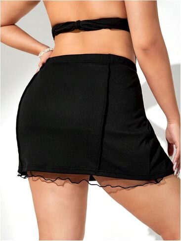 WDIRARA Women's Plus Size Mesh High Split Mini Skirts Stretch High Waist Bodycon Short Skirt in Saudi Arabia