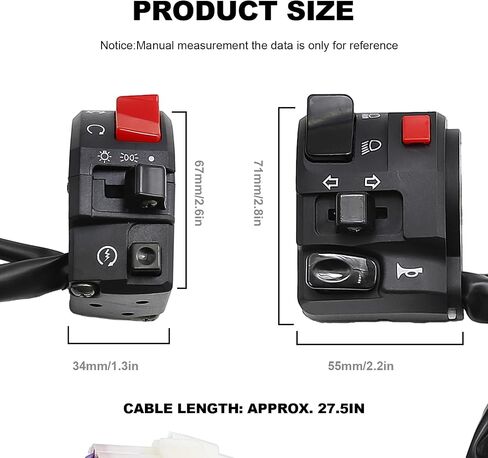 7/8" 22MM Motorcycle Handlebar Switch, Left & Right Side ATV Handlebar Horn Turn Signal Electric Fit for Fog Lamp Horn Signal Wires Ignition Stop Control in Saudi Arabia