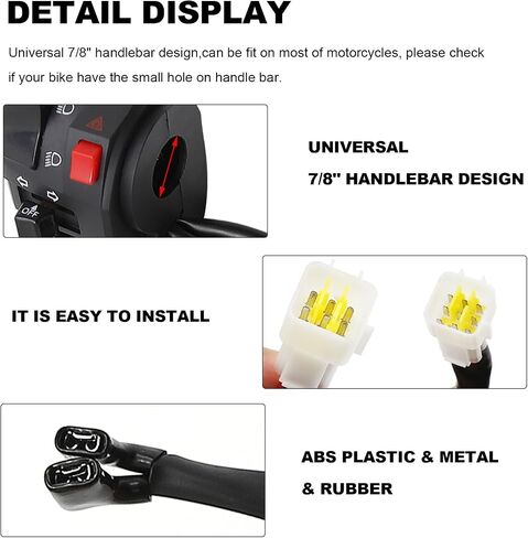 7/8" 22MM Motorcycle Handlebar Switch, Left & Right Side ATV Handlebar Horn Turn Signal Electric Fit for Fog Lamp Horn Signal Wires Ignition Stop Control in Saudi Arabia