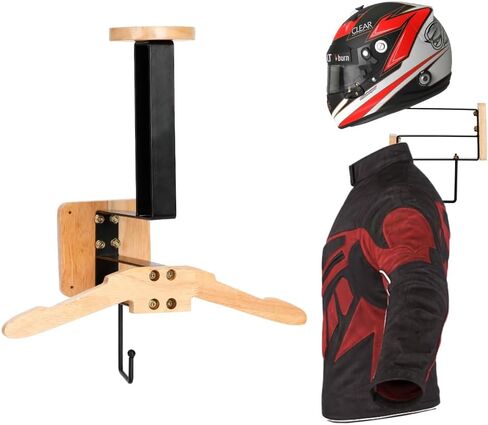 Motorcycle Helmet Holder Wall Mount: Wooden Helmet Display Hanger with Hooks - Helmet Rack Carrier Accessories for Motorcycle Football Helmets (2pc) in Saudi Arabia