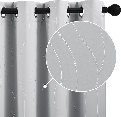 StangH ستائر التعتيم بطول 72 بوصة - خط موجة مع نقاط مطبوعة ستائر حديثة جروميت لوحات ستائر معزولة حراريًا لغرفة نوم الأطفال/المدرسة، رمادي فضي، W52 x L72، لوحتان in Kuwait
