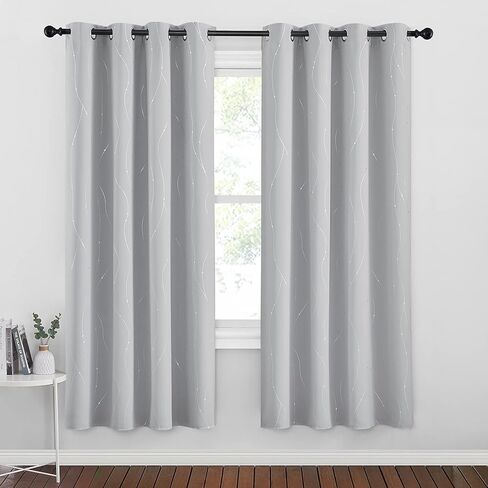 StangH ستائر التعتيم بطول 72 بوصة - خط موجة مع نقاط مطبوعة ستائر حديثة جروميت لوحات ستائر معزولة حراريًا لغرفة نوم الأطفال/المدرسة، رمادي فضي، W52 x L72، لوحتان in Kuwait