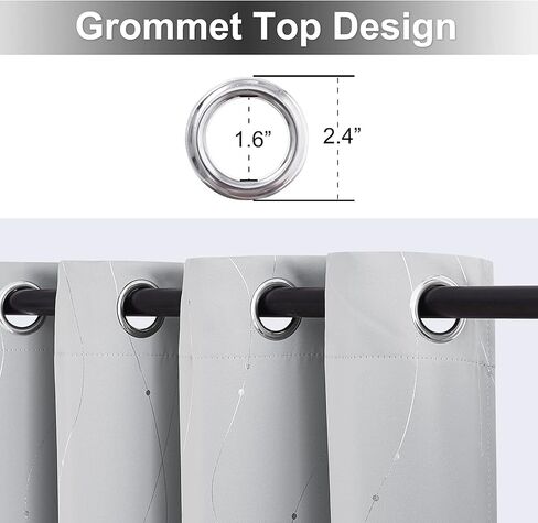 StangH ستائر التعتيم بطول 72 بوصة - خط موجة مع نقاط مطبوعة ستائر حديثة جروميت لوحات ستائر معزولة حراريًا لغرفة نوم الأطفال/المدرسة، رمادي فضي، W52 x L72، لوحتان in Kuwait