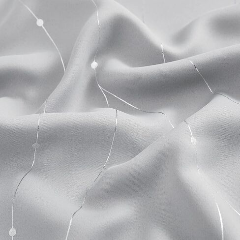 StangH ستائر التعتيم بطول 72 بوصة - خط موجة مع نقاط مطبوعة ستائر حديثة جروميت لوحات ستائر معزولة حراريًا لغرفة نوم الأطفال/المدرسة، رمادي فضي، W52 x L72، لوحتان in Kuwait