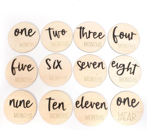 Baby Monthly Milestone - Wooden Monthly Milestone Photo Cards Sign Wooden Discs for Adorable Milestone Pictures of Your Newborn Boy/Girl Milestone Wooden Makers in Saudi Arabia
